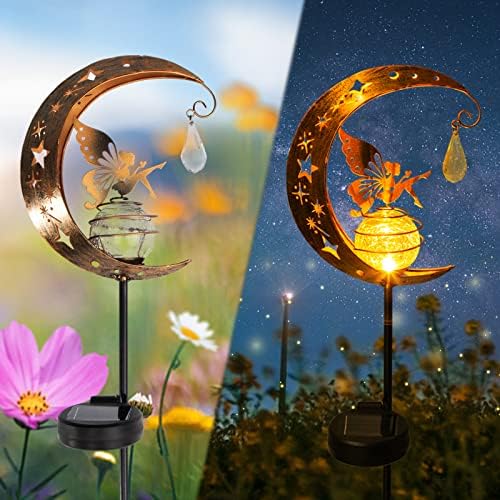 GOTRUTH bahçe güneş ışığı açık dekoratif, ay peri cam küre ile melek dekor, su geçirmez sıcak led ışık süslemeleri